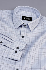 Grey and white with black line box check shirt
