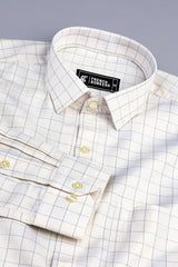 Light brown with dark blue arglye check shirt