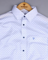 Hemlock White With Blue Poplin Printed Cotton Shirt