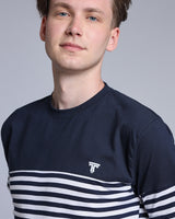Twilight NavyBlue With White Stripe Premium Cotton Designer T-shirt