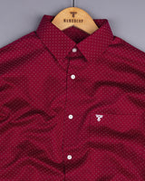 Carmine Red With White Twill Printed Cotton Shirt