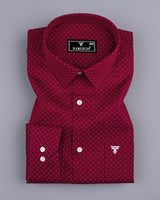 Carmine Red With White Twill Printed Cotton Shirt