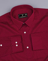 Carmine Red With White Twill Printed Cotton Shirt