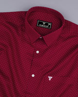 Carmine Red With White Twill Printed Cotton Shirt