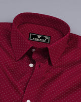 Carmine Red With White Twill Printed Cotton Shirt