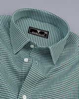 Minato Green With White Dobby Check Cotton Shirt