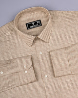 Beige Cream Houndstooth Dobby Cotton Formal Shirt