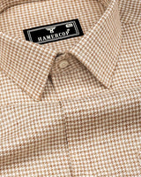 Beige Cream Houndstooth Dobby Cotton Formal Shirt