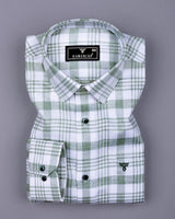 Dynesty Green With White Check Dobby Cotton Shirt