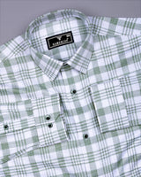 Dynesty Green With White Check Dobby Cotton Shirt