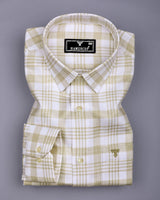 Dynesty Cream With White Check Dobby Cotton Shirt