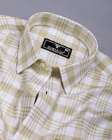 Dynesty Cream With White Check Dobby Cotton Shirt