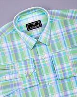 Kokum Green With White Check Oxford Cotton Shirt