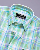 Kokum Green With White Check Oxford Cotton Shirt