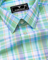 Kokum Green With White Check Oxford Cotton Shirt