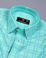 Izola Aqua Green With White Check Oxford Cotton Shirt
