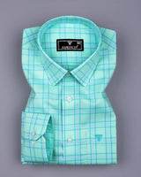 Izola Aqua Green With White Check Oxford Cotton Shirt