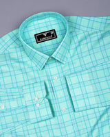 Izola Aqua Green With White Check Oxford Cotton Shirt