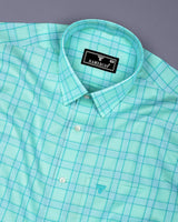 Izola Aqua Green With White Check Oxford Cotton Shirt