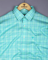Izola Aqua Green With White Check Oxford Cotton Shirt