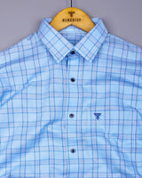 Izola AquaBlue With White Check Oxford Cotton Shirt