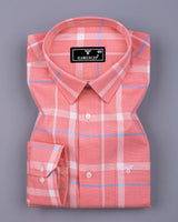 Torcy Salmon Pink With White Check Dobby Cotton Shirt