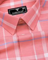 Torcy Salmon Pink With White Check Dobby Cotton Shirt