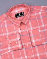 Torcy Salmon Pink With White Check Dobby Cotton Shirt