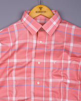 Torcy Salmon Pink With White Check Dobby Cotton Shirt