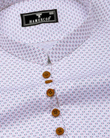 Charming Pink With Blue Printed White Cotton Shirt Style Kurta