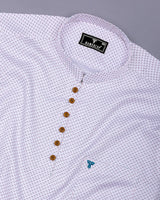 Charming Pink With Blue Printed White Cotton Shirt Style Kurta