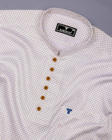 Charming Yellow With Blue Printed White Cotton Shirt Style Kurta