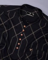 Zinzibar Black With Cream Thread Art Cotton Shirt Style Kurta
