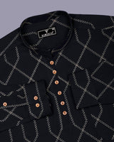 Zinzibar Black With Cream Thread Art Cotton Shirt Style Kurta