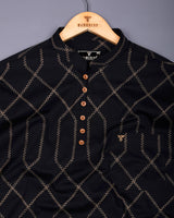 Zinzibar Black With Cream Thread Art Cotton Shirt Style Kurta