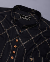 Zinzibar Black With Cream Thread Art Cotton Shirt Style Kurta