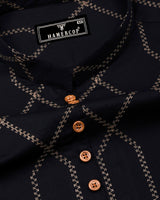 Zinzibar Black With Cream Thread Art Cotton Shirt Style Kurta