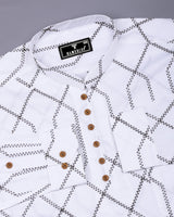 Zinzibar White With Black Thread Art Cotton Shirt Style Kurta
