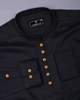 Milestone Black Dobby Textured Shirt Style Kurta