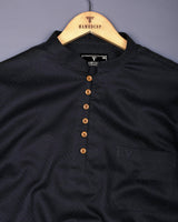 Milestone Black Dobby Textured Shirt Style Kurta
