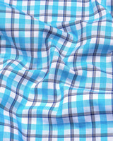 Wigton Blue With White Twill Check Cotton Shirt