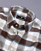 Crollon Brown With White Check Dobby Cotton Shirt