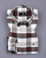 Crollon Brown With White Check Dobby Cotton Shirt