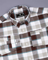 Crollon Brown With White Check Dobby Cotton Shirt