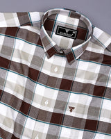 Crollon Brown With White Check Dobby Cotton Shirt