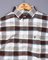 Crollon Brown With White Check Dobby Cotton Shirt