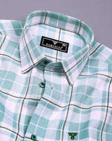 Combon Green With White Waffle Dobby Check Shirt