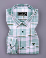 Combon Green With White Waffle Dobby Check Shirt