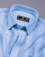 Korgon Blue With White Waffle Stripe Dobby Cotton Shirt