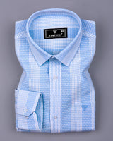 Korgon Blue With White Waffle Stripe Dobby Cotton Shirt